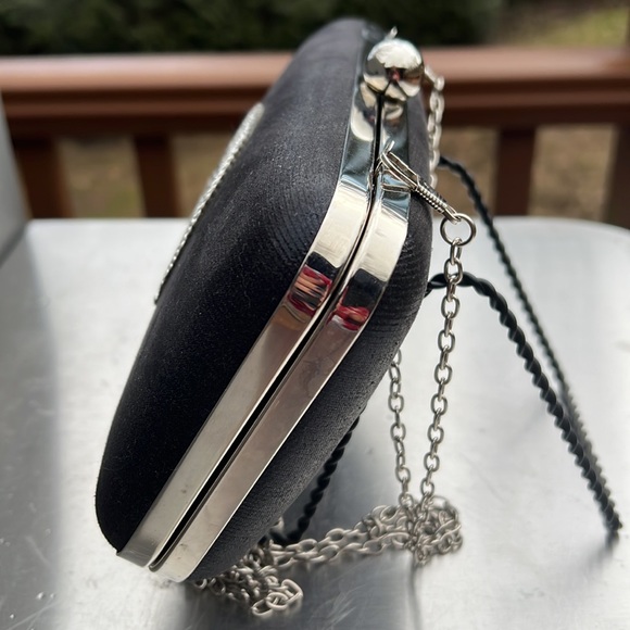 New without Tags, never worn black satin, smiley 😊 face handbag w/ chain. - Picture 4 of 11